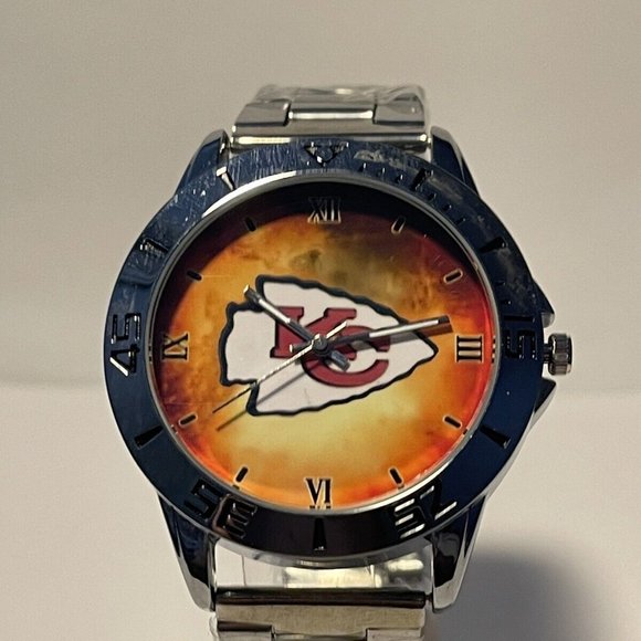 KANSAS CITY CHIEFS NFL Team Logo Men's Stainless-Steel Silver Analog Watch NEW - Picture 10 of 10